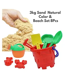 BitFeex Kinetic Natural Sand 3kg Sand Clay Kit for Kids  and Beach Set 8 Pcs Moulds Sand Clay Kit - Multicolor