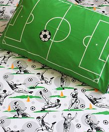 SilverLinen Football Fever Single Bedsheet with One Pillow Cover -Multicolour