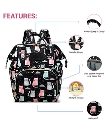 Babymoon Multifunction Backpack Style Maternity Cat Print Diaper Bag - Black