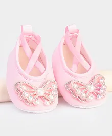 Daizy Butterfly Stone & Pearl Embellished Booties - Pink