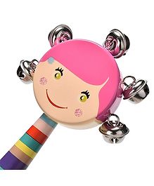 Smartcraft Baby Handle Jingle Bell Round Face Rattle Toys in a Colorful Wooden Rainbow (Multicolour) Pack of 1