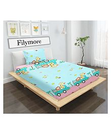 Filymore Cute Animal Toys Printed Single Bedsheet with 1 Pillow Covers - Blue