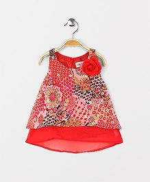 Soul Fairy Printed Layered Top With Attached Flower - Coral Pink Soul Fairy Printed Layered Top With Attached Flower - Coral Pink