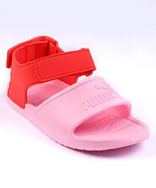 PUMA Velcro Closure Sandals with Logo Print - Pink Lilac & Active Red
