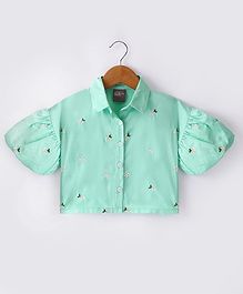 Little Kangaroos Half Sleeves Shirt Styled Top with Flower Embroidery - Pista Green Little Kangaroos Half Sleeves Shirt Styled Top with Flower Embroidery - Pista Green