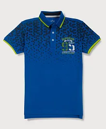 PALM TREE Half Sleeves Placement Geometric Design Printed Polo Tee - Blue