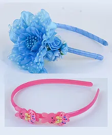 Tia Hair Accessories Set Of 2 Floral & Bunny Doll Embellished Hair Bands - Blue & Pink