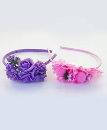 Tia Hair Accessories Set Of 2 Floral Detailed Hair Bands - Lavender Purple & Baby Pink
