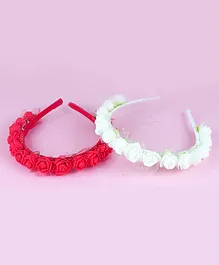 Tia Hair Accessories Set Of 2 Floral Embellished Hair Bands - Red & White