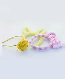 Tia Hair Accessories Set Of 3 Floral & Fur Embellished Hair Bands - Yellow Baby Pink & White