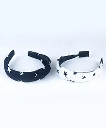 Tia Hair Accessories Set Of 2 Star Printed Hair Bands -  Black And White