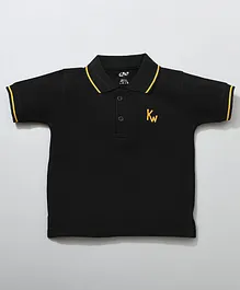 Kiwi 100% Cotton  Half Sleeves Brand Name Embellished  Polo Tee - Black