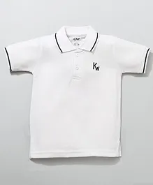 Kiwi 100% Cotton  Half Sleeves Brand Name Embellished  Polo Tee - White