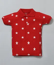 Kiwi 100% Cotton  Half Sleeves Stars Printed Polo Tee - Red
