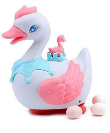 NIYAMAT Battery Operated Bump and Go Walking Swan Eggs Laying Parrot Cygnet Toy with Lights Sound Music for Kids Boys Girls Egg Duck Toy