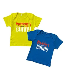 Kadam Baby Pack Of 2 Half Sleeves Mommys Little Bunny & Daddys Little Bunny Text Printed Tees - Multi Colour
