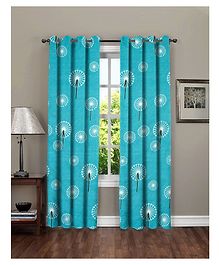 RRC Microfiber Cotton Floral Door Curtains  Set of 2 Curtains  Aqua