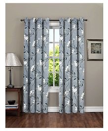 RRC Microfiber Cotton Floral Door Curtains  Set of 2 Curtains  Grey