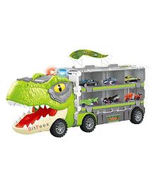  BitFeex Dinosaur Metal Car 2 in 1 Track Dinosaur Truck with 6 Pull Back Cars, Dinosaur Cars Set Light Music & Roar Sound Slide and Car Launcher-Multicolor