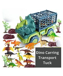 BitFeex Big Dino carring Transport Triceratops Truck Toys with Dino Figures Dinosaur Eggs Dinosaur Gifts Play Set- Multicolor