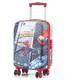 Babyhug Marvel Spider-Man Hard Sided Kids Trolley Luggage Bag with Wheels - Blue 18 Inch