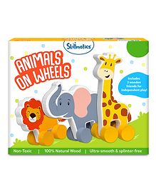 Skillmatics Wooden Animal Toys on Wheels, Imaginative Play for Toddlers, Educational Gifts for Infants