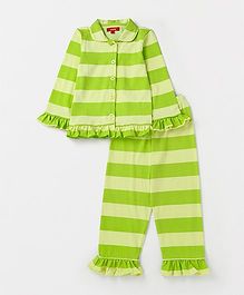 Olele Ruffled Striped Night Suit - Green Olele Ruffled Striped Night Suit - Green
