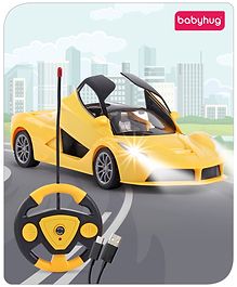 Babyhug Remote Control 1:16 Scale Openable Door Battery Operated Yellow Racing Car| USB-Cable Rechargeable Sports Car| High Speed Car with Long Lasting Battery and Bright LED Lights| BIS Certified| 3 Years+