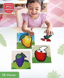 Play Nation 3 in 1 Fruits 12 pcs Colorful Jigsaw puzzle|  Montessori Educational Pre School Toy for Cognitive Development|BIS Certified| 12 months+