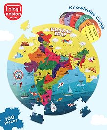 Play Nation Premium 100 Pcs India Map Colorful Jigsaw puzzle| Montessori Educational Toy for Cognitive Development|BIS Certified| 3 Years+