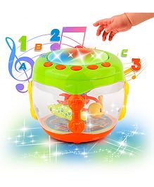 Toysire Drum Toy for Kids, 3D Interactive Flashlights & Music, Aquarium Shaped Flash Drum, Rechargable Battery -Multicolour