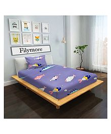 Filymore Cute Purple Fish Single Bedsheet For Kids Designer Cartoon Printed Bedsheet For kids room Single Bed 240 TC Made With Pure Microfiber - Purple and white