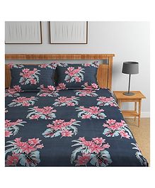 Florida 180 TC Cotton Fitted Bedsheet with 2 Pillow for King Size Bed (182 x 198 cm) -  Blue