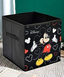 Kuber Industries Disney Mickey Mouse Print Non Woven Fabric Foldable Large Size Storage Cube Toy,Books,Shoes Storage Box With Handle Black