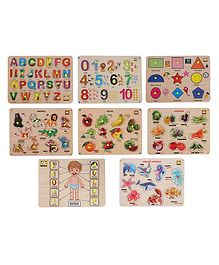 MINDMAKER Wooden Puzzle with Knobs Educational and Learning Toy for Kids - (Set of 8)