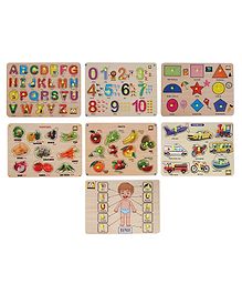 MINDMAKER Wooden Puzzle with Knobs Educational and Learning Toy for Kids - (Set of 7)