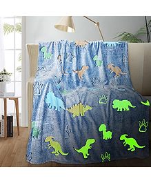 Happy Hues Dinosaur Glow in The Dark Blanket for Toddlers- Kids Teens- Lightweight Luminous Throw Blankets- Blue