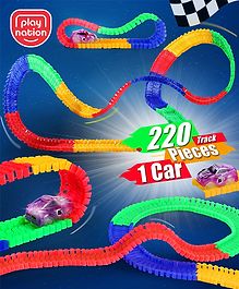 Play Nation Premium 220 Pcs Glow in Dark Car Race Track Set| 1 LED Lights Racing Car with 220 Pcs Twisted, Flexible and Bendable 4 Feet Glow Track Set for 3-6 Years Kids| Gifting Toy| BIS Certified