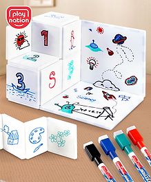 Play Nation 20 Pcs White Magnetic Tiles with Write, Wipe and Clean Set| 3D Steam Educational and Learning Gifting Toy for 3-6 Years Kids| 4 Pens with Magnetic Tiles and Building Construction Set| BIS Certified