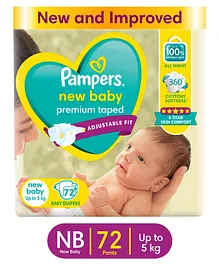 Pampers Active Baby Diapers, New Born, Extra Small, (NB, XS) size, 72 Count, Taped style diaper