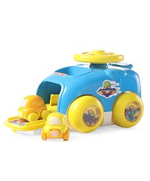 Play Nation Blue & Yellow Catapult Car with 2 Small Cars| Improves Motor Skills and Hand Eye Co-ordination| Push Friction Toy Car with Rattling Beads Sound from Wheels| Press Button Steering Wheel to Launch Two Mini Car for 2-4 Years| BIS Certified