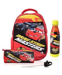 Kuber Industries Set of 3 School College Combo Set  Disney Car Backpack-Pencil Pouch & Insulated Water Bottle Set  Perfect School Combo For Adults & Kids  Travel Laptop Backpack Combo Set  Red - 17 Inches