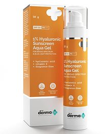 The Derma Co. 1% Hyaluronic Sunscreen Aqua Ultra Light Gel with SPF 50 PA++++ For Broad Spectrum UV A UV B & Blue Light Protection - 50 g The Derma Co. 1% Hyaluronic Sunscreen Aqua Ultra Light Gel with SPF 50 PA++++ For Broad Spectrum UV A UV B & Blue Light Protection - 50 g