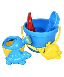 Enorme Sandcastle Building Plastic Beach Play Set and Gardening Tool for Fun Activity, 5 Pcs with Bucket Set- Color May Vary