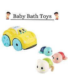 Planet of Toys Swimming Bath Toy Car & Turtle Wind Up Bath Toy (Pack of 2) - Interactive Water Play Set for Kids, Colorful Floating Bath Time Fun, BPA-Free, Perfect for Toddlers and Babies