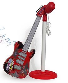 Planet of Toys Guitar and Microphone Play Set for Boys - Karaoke Machine with Music & Light, Microphone Toys with Stand, Adjustable Height Guitar Toys for Kids, Toddlers, Children