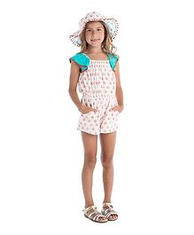 Masala Baby Ruffle Sleeves Lined Zuri Jumpsuit Butti Print - Coral Masala Baby Ruffle Sleeves Lined Zuri Jumpsuit Butti Print - Coral