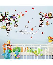 Oren Empower Artistic Owls With Photo Frame PVC Vinyl Stickers - Multicolor