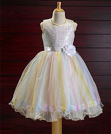 Bluebell Party Wear Sleeveless Frock Flower Applique - White Multicolour Bluebell Party Wear Sleeveless Frock Flower Applique - White Multicolour
