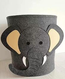 House of Quirk Felt Kids Cartoon Laundry Basket Round Storage Basket Laundry Organizer-Dark Grey Elephant